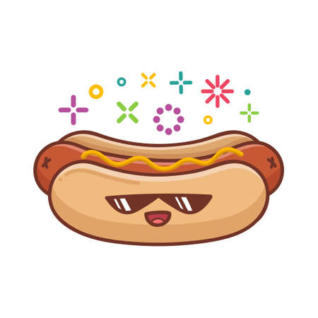 kawaii smiling hot dog icon cartoon illustration isolated on white backgroundのイラスト素材