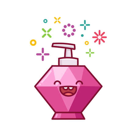 kawaii smiling soap bottle cartoon illustration isolated on white backgroundのイラスト素材