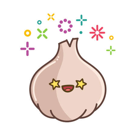 kawaii smiling garlic bulb cartoon illustration isolated on white backgroundのイラスト素材