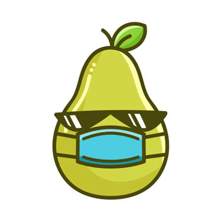 kawaii pear wearing mask cartoon illustration isolated on white backgroundのイラスト素材