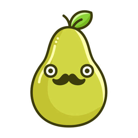 kawaii mustache pear cartoon illustration isolated on white backgroundのイラスト素材