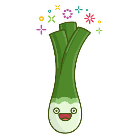 kawaii smiling leek vegetable cartoon illustration isolated on white backgroundのイラスト素材
