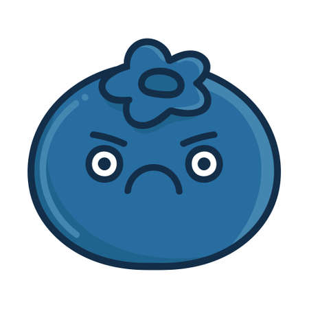 kawaii angry blueberry cartoon illustration isolated on white backgroundのイラスト素材