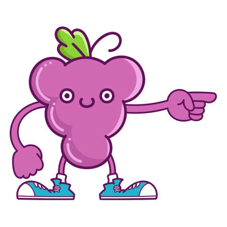 kawaii smiling purple grape fruit with sneakers cartoon isolated on white backgroundのイラスト素材