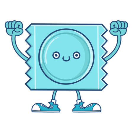 kawaii blue smiling condom wrapper icon cartoon isolated on white backgroundのイラスト素材