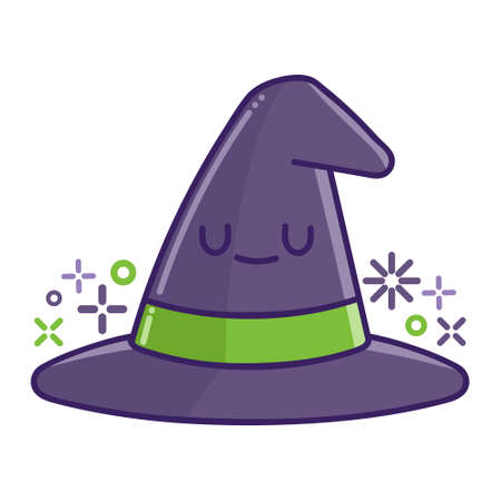 kawaii smiling halloween witch hat cartoon isolated on white background