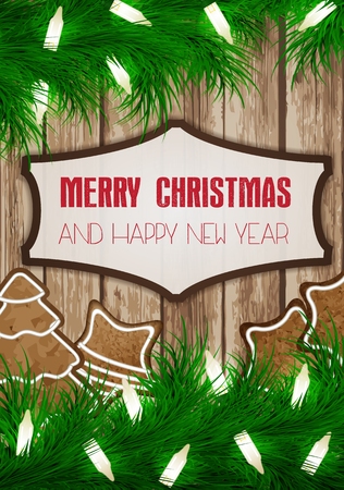 Christmas wish card vector illustration with gingerbreadのイラスト素材