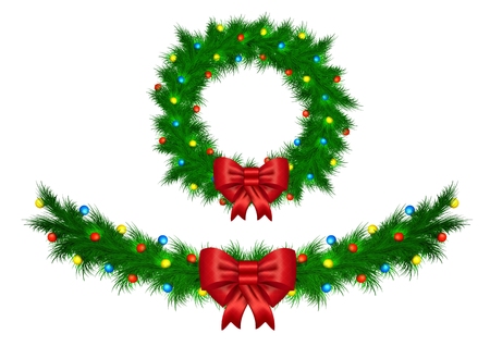 Christmas garland with colorful lights vector illustration isolatedのイラスト素材