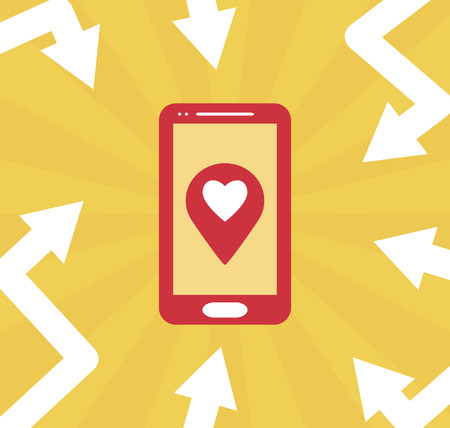 Smartphone mobile gps flat illustration  with arrows and gps symbolのイラスト素材