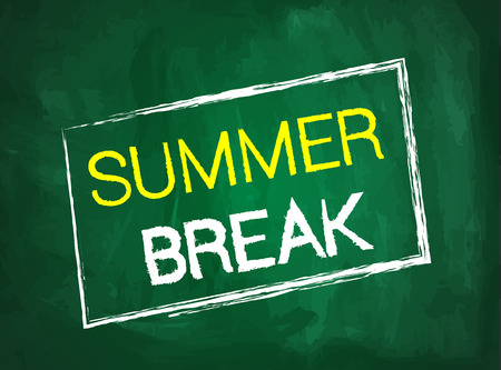 Summer break written text on green chalkboardのイラスト素材