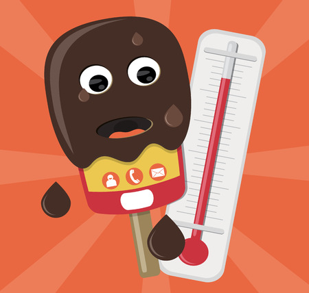Technology in hot temperature smartphone ice cream melting during summerのイラスト素材