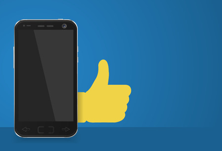Thumb up symbol with smartphone flat illustrationのイラスト素材