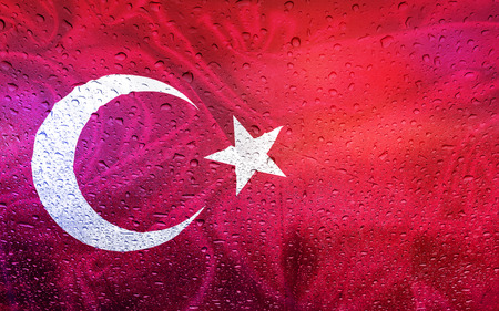 Turkish flag with watter drops, rainy weather, Turkeyの写真素材