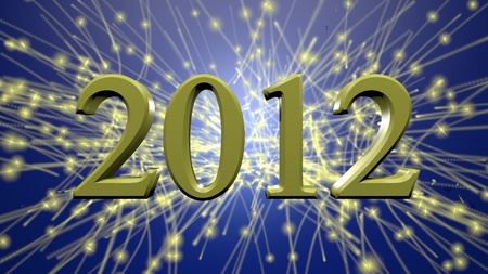 New Year 2012 on a blue background with pyrotechnics