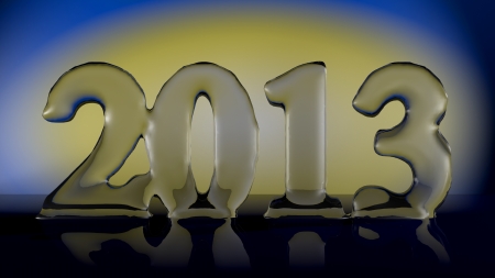 New Year 2013 - translucent number on a yellow and blue backgroundの写真素材