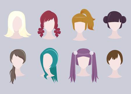 Set of different cartoon hairstylesのイラスト素材