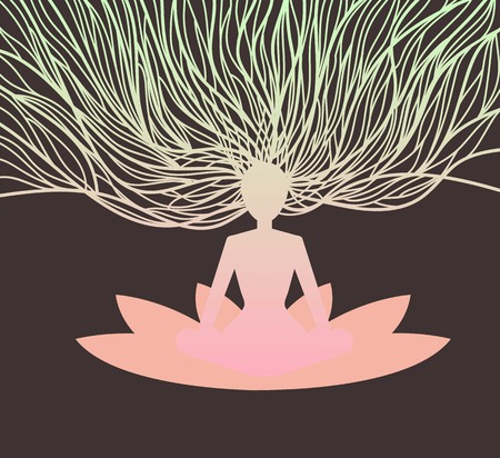 Illustration of meditating human on lotusのイラスト素材