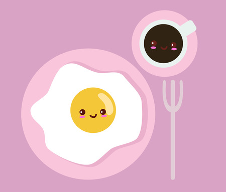 Cute smiling breakfast set of eggs and coffeeのイラスト素材