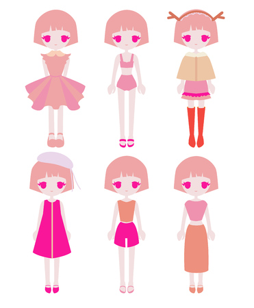 Set of simple cute pink girl outfitsのイラスト素材