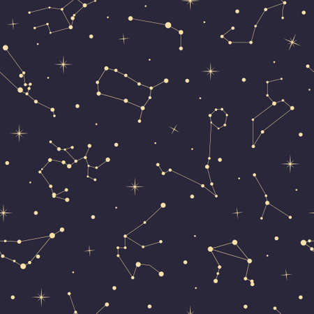 Seamless pattern with flat elegant gold astrology zodiac constellations with starsのイラスト素材