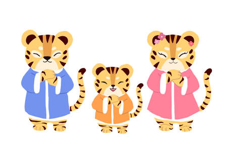 Set of isolated cartoon tiger family for Chinese New Year of Tigerのイラスト素材
