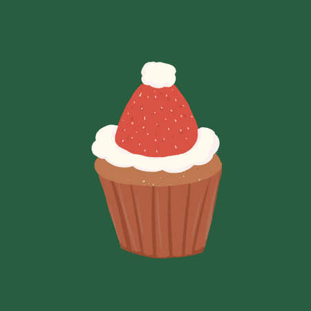 Isolated hand drawn Christmas strawberry cupcake artworkのイラスト素材