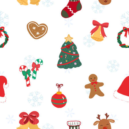 Seamless pattern with hand drawn Christmas cute elementsのイラスト素材
