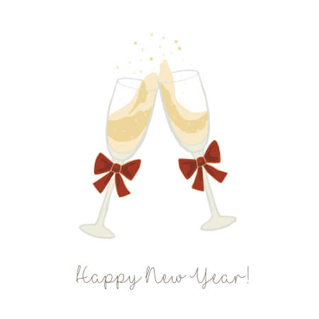 Happy New Year greeting card with two glasses of champagneのイラスト素材