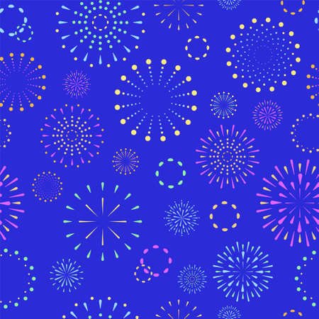 Seamless pattern with flat geometric Japanese style Hanabi fireworksのイラスト素材