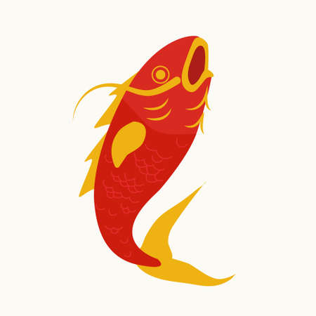Isolated simple flat artwork of red fish in Chinese style, Spring Festival reunion dinner dish. Asian festive jumping fish in motion. Vector illustration EPSのイラスト素材