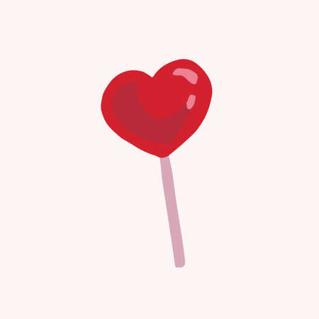 Illustration of hand drawn isolated lollipop candy. Cute drawing of heart shaped red lollipop. vector illustration.のイラスト素材