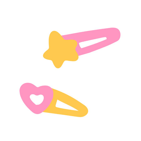 Hand-drawn cute isolated clipart illustration of star and heart shaped hairpinsのイラスト素材