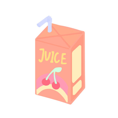 Hand-drawn cute isolated clipart illustration of cherry juice box packagingのイラスト素材