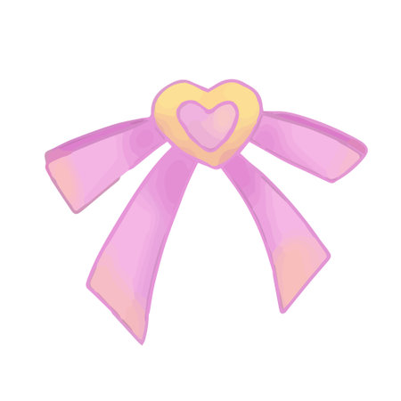 Hand drawn cute isolated clip art illustration of kawaii pink bow tie with heartのイラスト素材