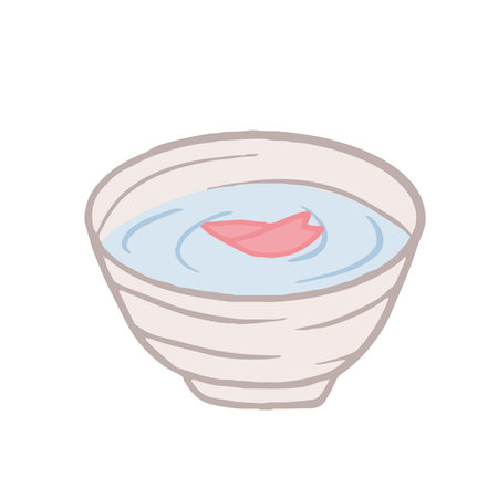 Hand drawn isolated sake cup with sakura petalのイラスト素材