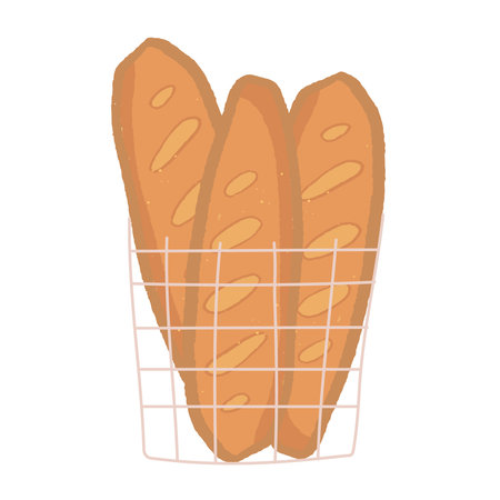 Hand drawn isolated basket with thee baguetteのイラスト素材
