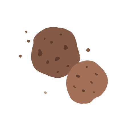 Hand drawn cute cartoon two cookies with chocolate chips and crumbsのイラスト素材