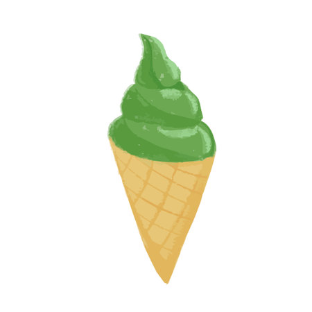 Isolated hand drawn illustration of green matcha ice cream in a coneのイラスト素材