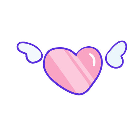 Hand drawn aesthetic cute pink heart with wings and reflectionのイラスト素材