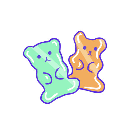 Hand drawn aesthetic cute green and orange gummy bearsのイラスト素材