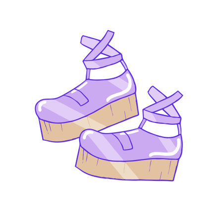 Hand drawn cute 90s aesthetic Japanese kawaii purple high platform shoesのイラスト素材
