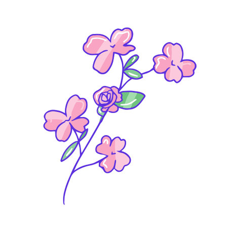 Hand drawn aesthetic cute branch with pink sakura flowers and leavesのイラスト素材