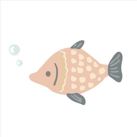 Cute hand-drawn pastel pink fish with bubbles, cozy aesthetic sea element. Vector illustration EPS 10のイラスト素材