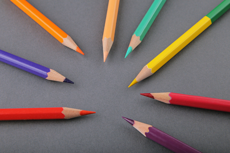 A few pencils on a gray backgroundの写真素材