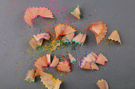 Pencil chips on gray paperの写真素材