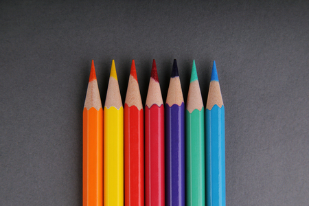 Set of colored pencils. Gray background.の写真素材