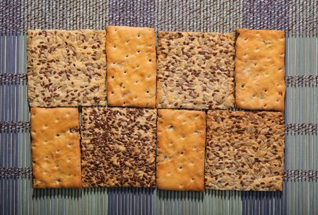 Tasty cookies of different types. Two kinds of biscuit. Cookies on a bamboo mat.の写真素材