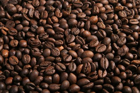 A scattering of coffee beans. Coffee background. Closeup.の写真素材