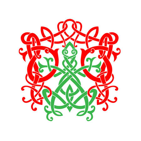 Frog in viking style, Celtic pattern and Celtic knot, isolated on black, scandinavian pattern vector illustration, t-shirt printのイラスト素材