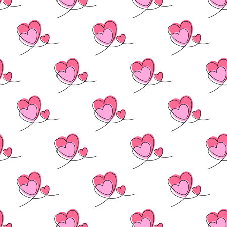 Monoline style hearts seamless vector pattern. Happy Valentines Day endless background.
